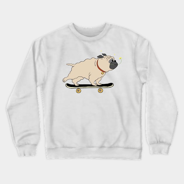 Fluffy Pug Skateboarding Crewneck Sweatshirt by bignosework